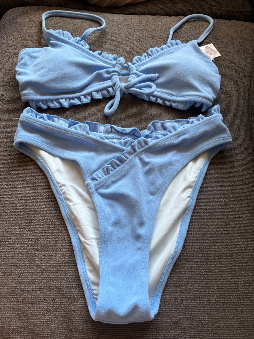 NWT Cupshe Baby Blue Ruffle Tie-Front Bikini Set Small S high cut high waisted